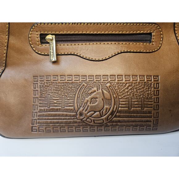 Vintage Brown Leather Tooled Floral Purse - Flap Snap Closure Rugero Horse Roses - Picture 13 of 16